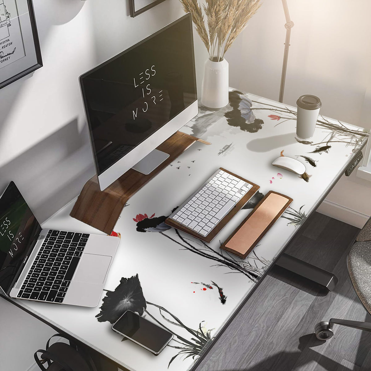LL-COEUR XXL Landscape Gaming Mouse Pad Computer Keyboard Mat Office Desk Pad (Lotus, 47.2" x 23.6"