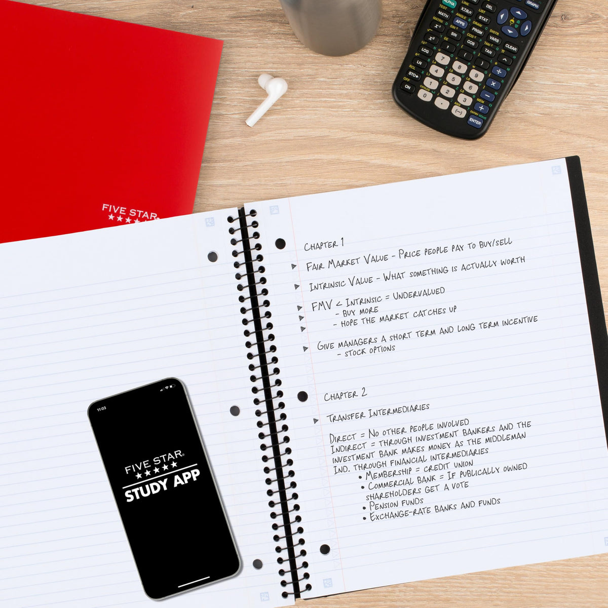 Five Star Advance Spiral Notebooks + Study App, 2 Pack, 1 Subject, College Ruled Paper, 11" x