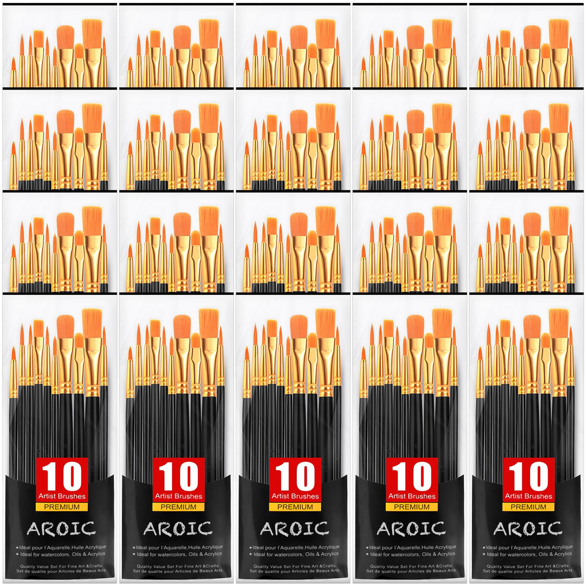 Acrylic Paint Brush Set, 20 Packs/200 pcs Nylon Hair Brushes