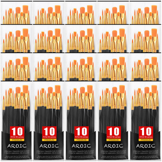 Acrylic Paint Brush Set, 20 Packs/200 pcs Nylon Hair Brushes