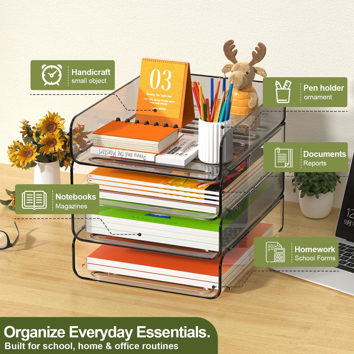 FANXIYQ 4-Tier Acrylic Paper Tray Organizer, 2-Tone Office Paper Organizer