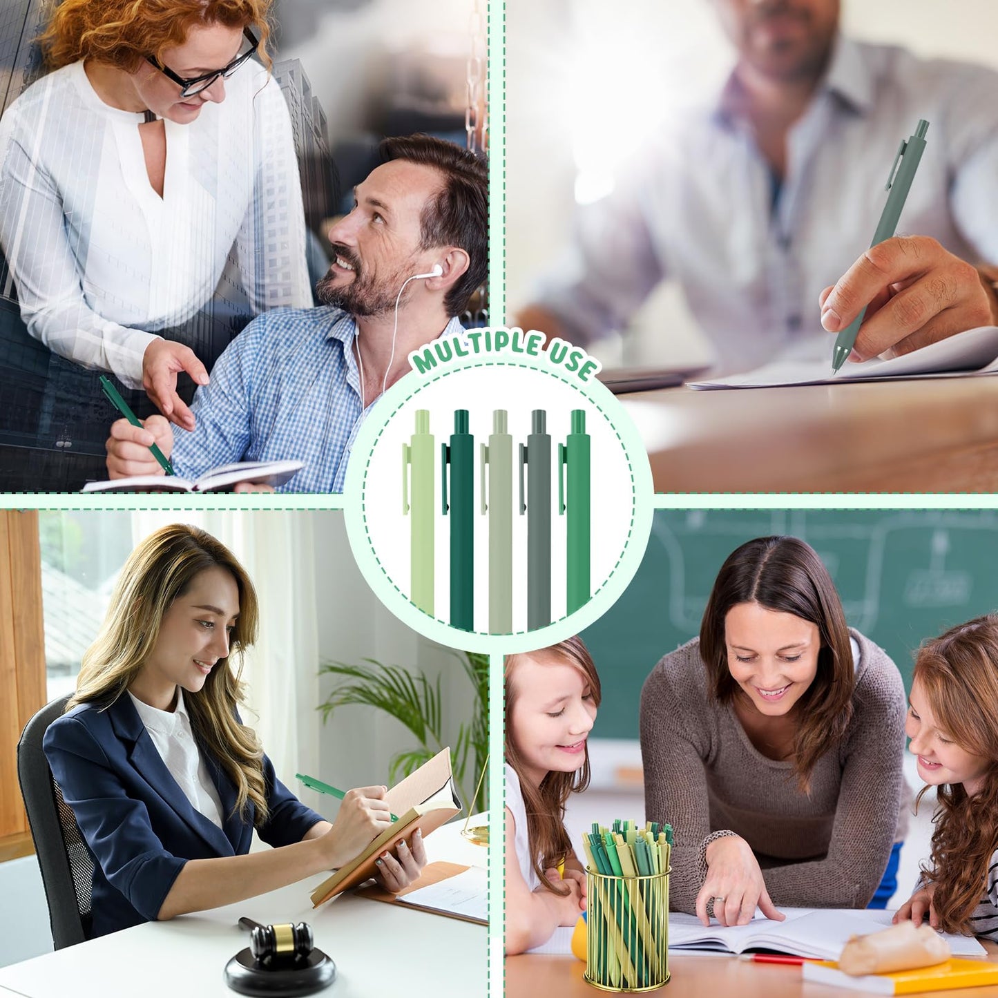 Dinifee 50 Pcs Ballpoint Gel Pens Bulk Retractable, Green Series