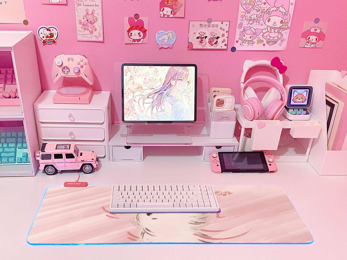 JMIYAV Pink RGB Gaming Mouse Pad 31.5x12 Inch PC XL Large Extended Glowing Led Light Up Desk Pad
