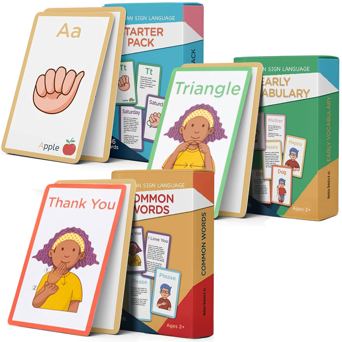 Hubble Bubble Kids American Sign Language Cards for Toddlers and Beginners - 180 ASL Flash Cards