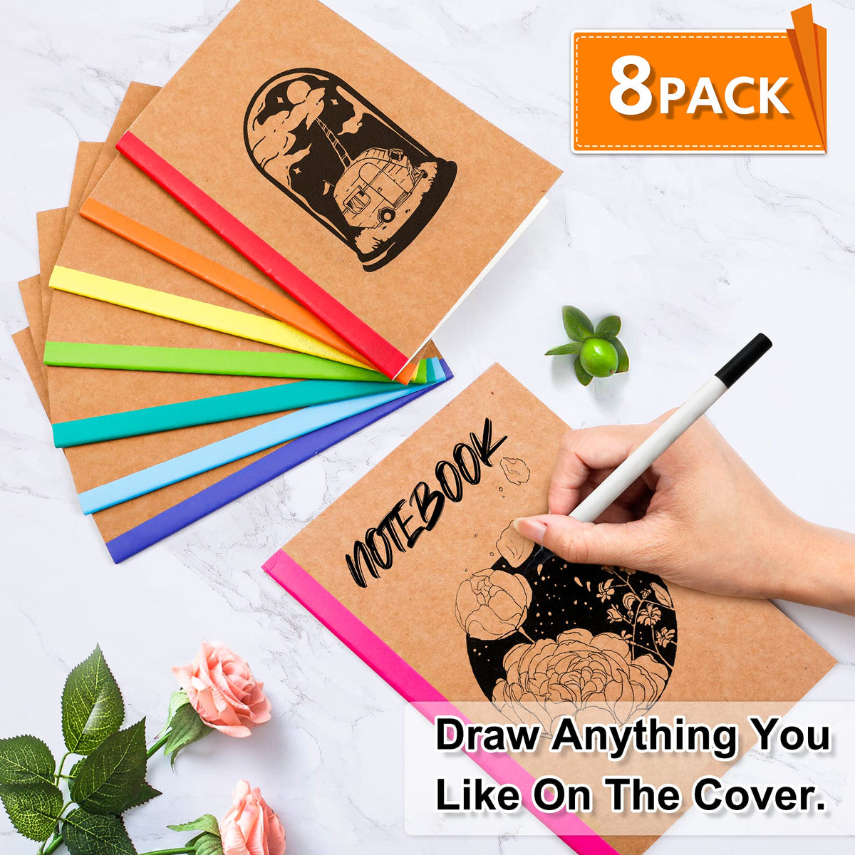 feela 8 Pack Composition Notebooks Bulk, Kraft Cover Lined Blank College Ruled Composition Travel