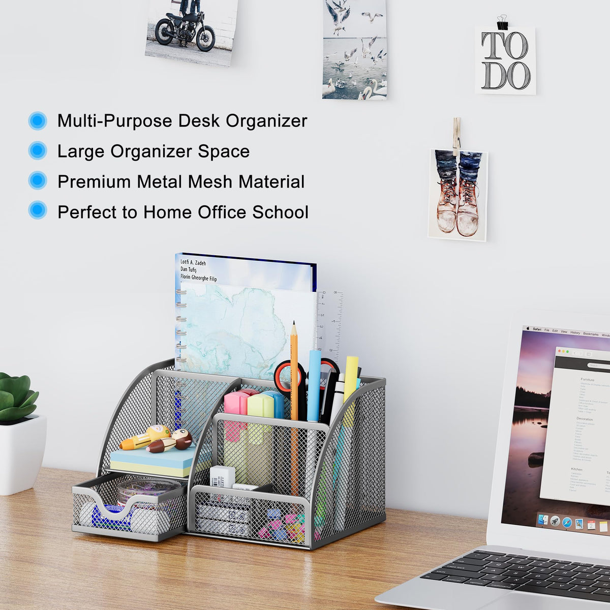EasyPAG Mesh Desk Organizer with Drawer Multi-functional Pen Holder Stationery Organizer for Office