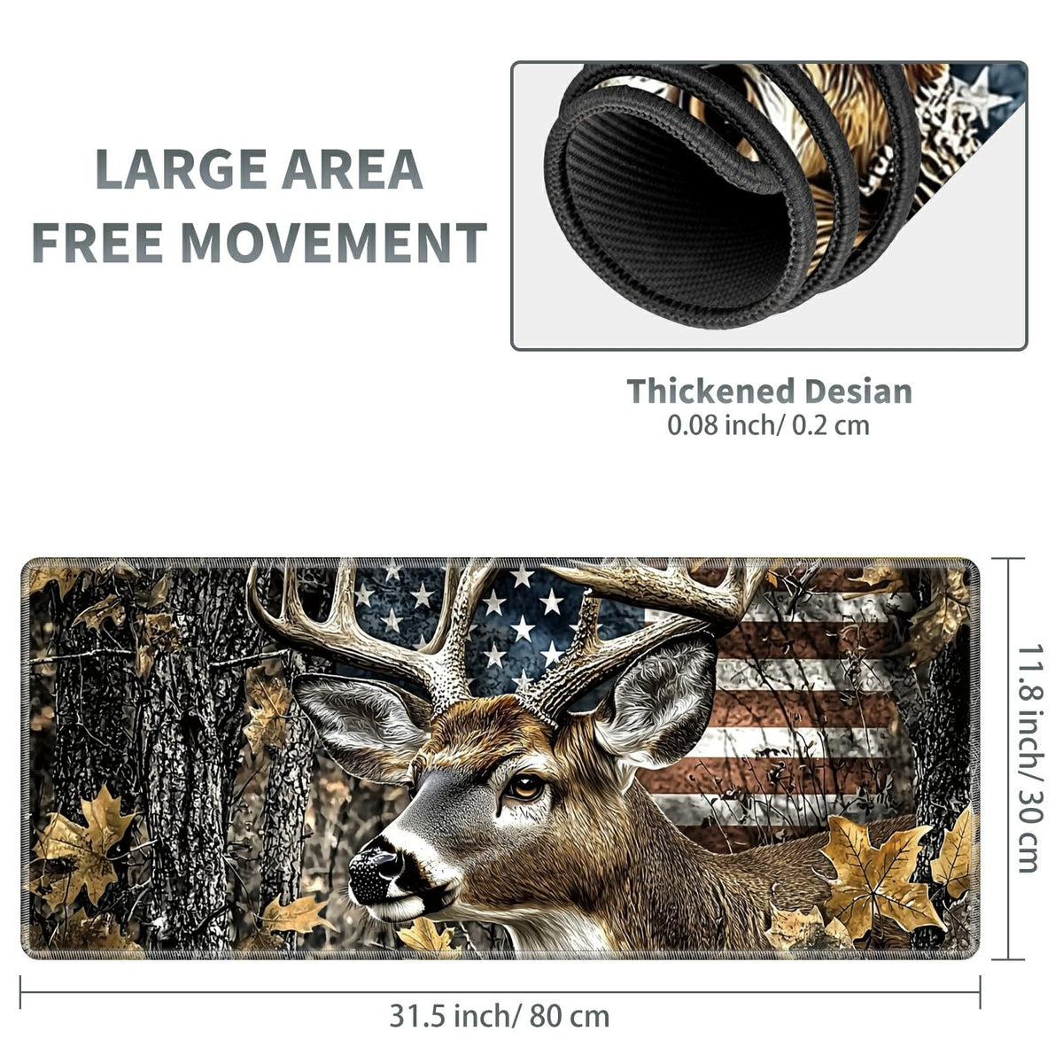 Large Gaming Mouse Pad Plus a Coasters + Cable Clips, Camo Deer Extended Mousepad (31.5 x 11.8)
