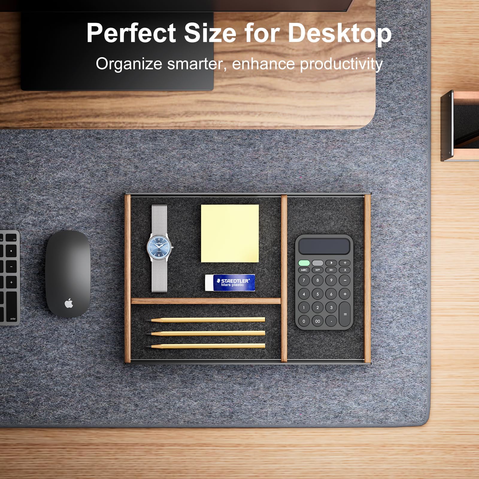 UPERGO Walnut & Aluminum Valet Tray, Desk Drawer Organizer Tray for Desk