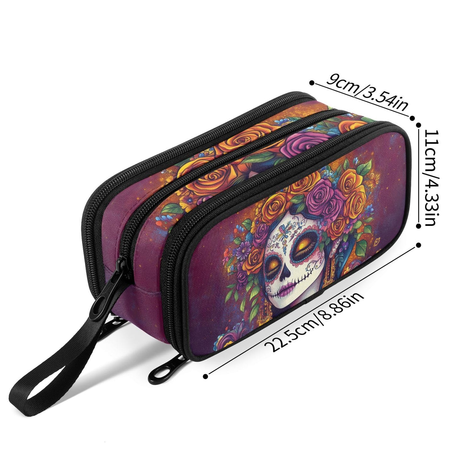 Fustylead Day Of The Dead Catrina with Roses Pencil Pen Case Stationery Bag 3 Compartments School