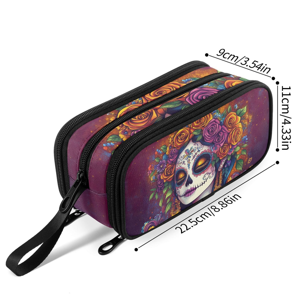 Fustylead Day Of The Dead Catrina with Roses Pencil Pen Case Stationery Bag 3 Compartments School