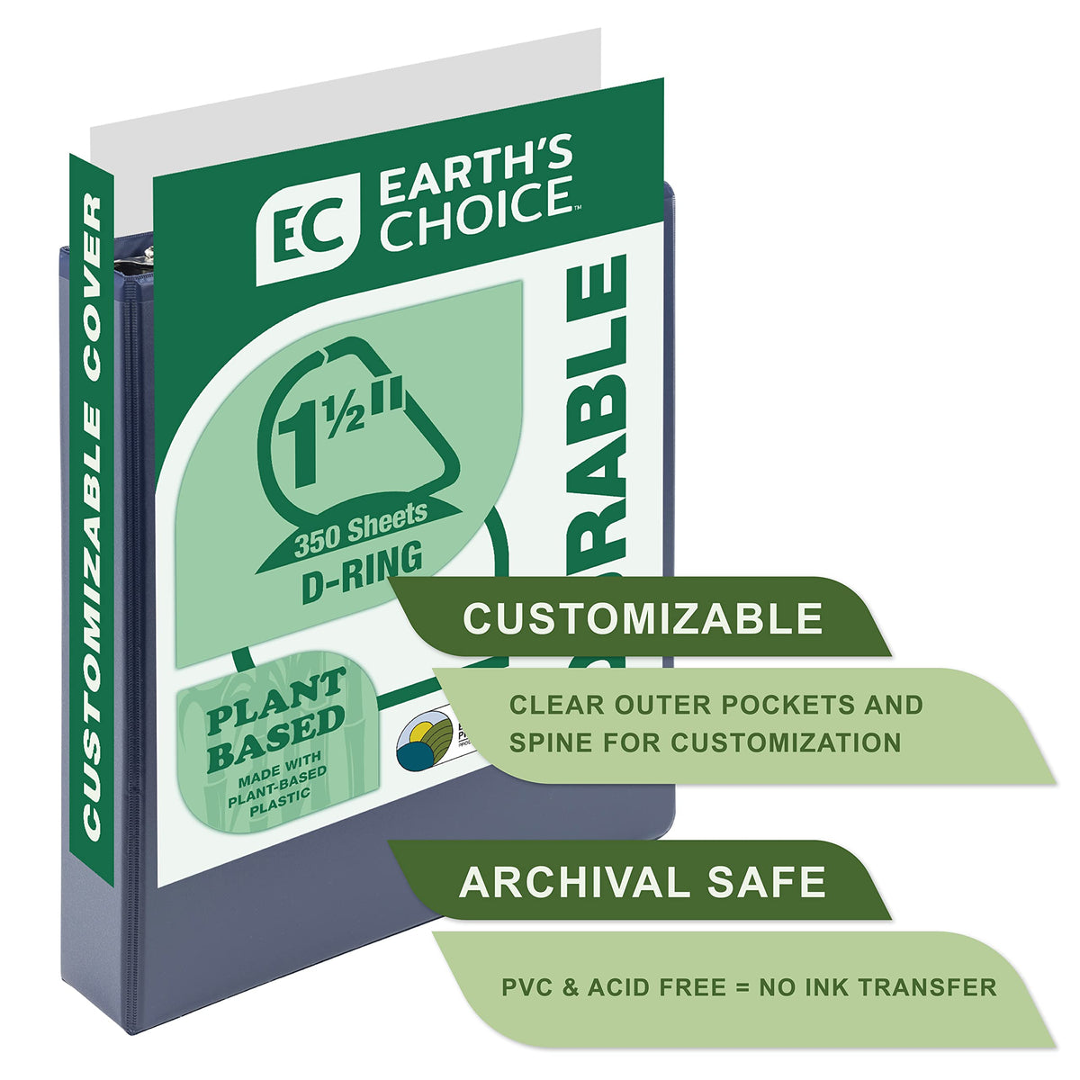 Samsill Plant-Based 1.5 Inch Durable D-Ring, View Binder, Eco-Friendly, USDA Certified Biobased, 2