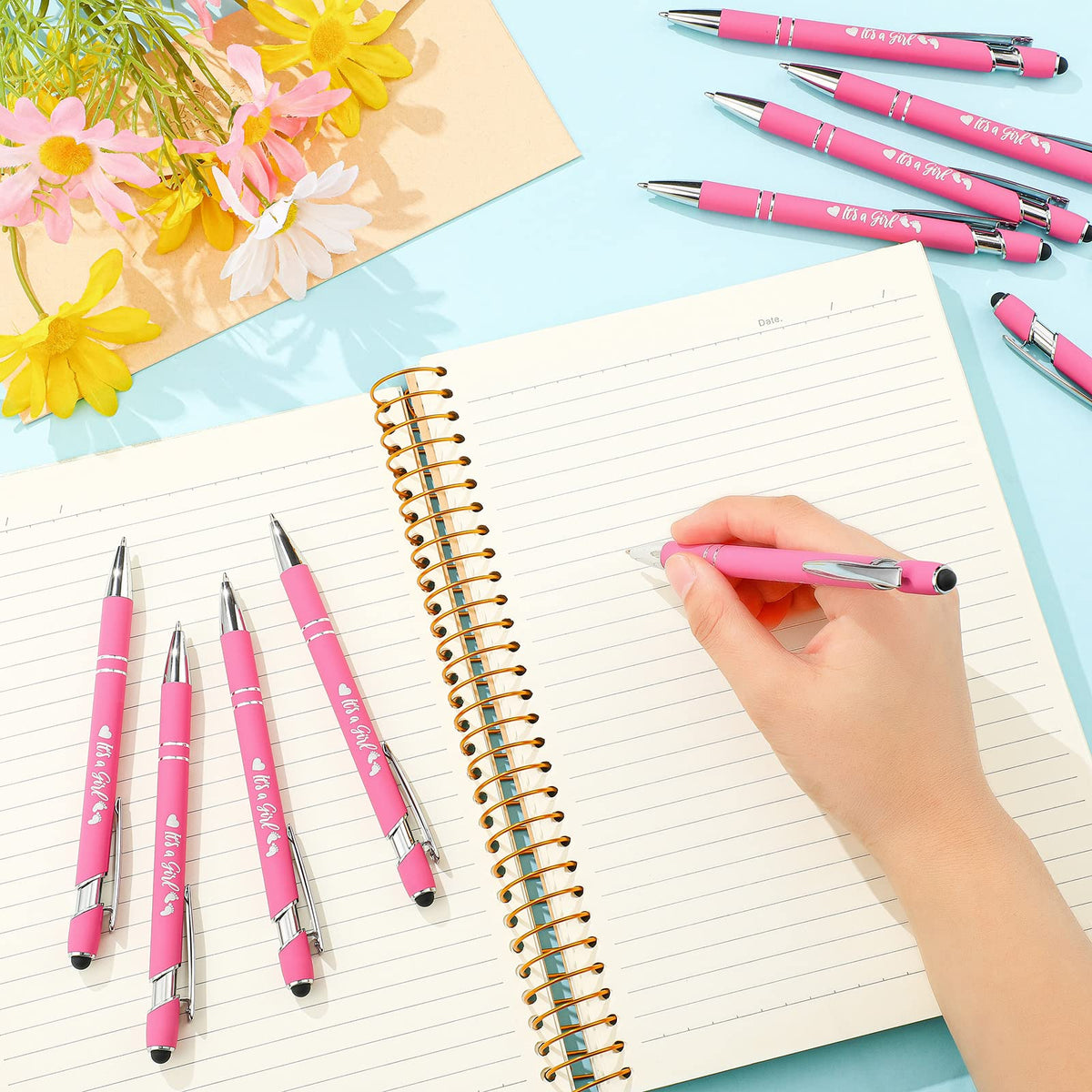 Geyee 24 Pcs It's a Boy Ballpoint Pens Rose Red Girl Shower Stylus
