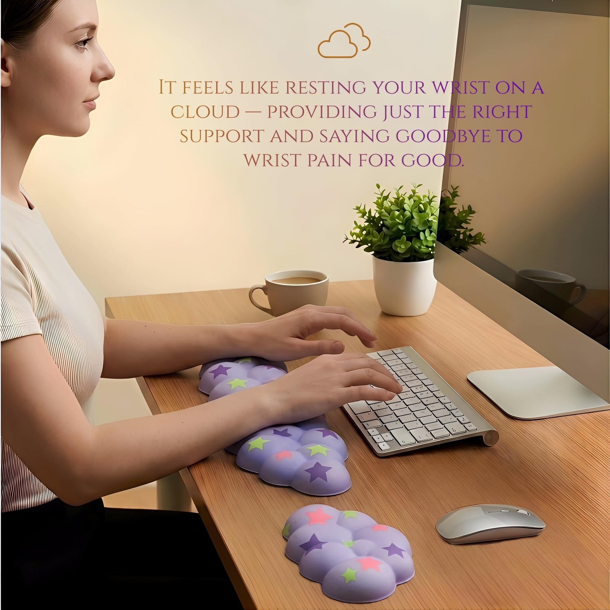 LJYZMD Cloud Wrist Rest Set for Keyboard & Mouse,Light Purple Colorful Star