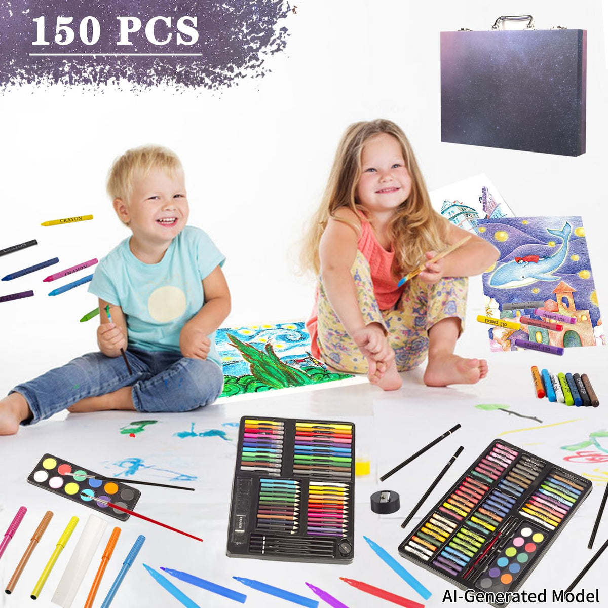 KINSPORY 150PC Art Set with Sketch Book, Coloring Art Kit Drawing Art Supplies Case, Markers Crayon