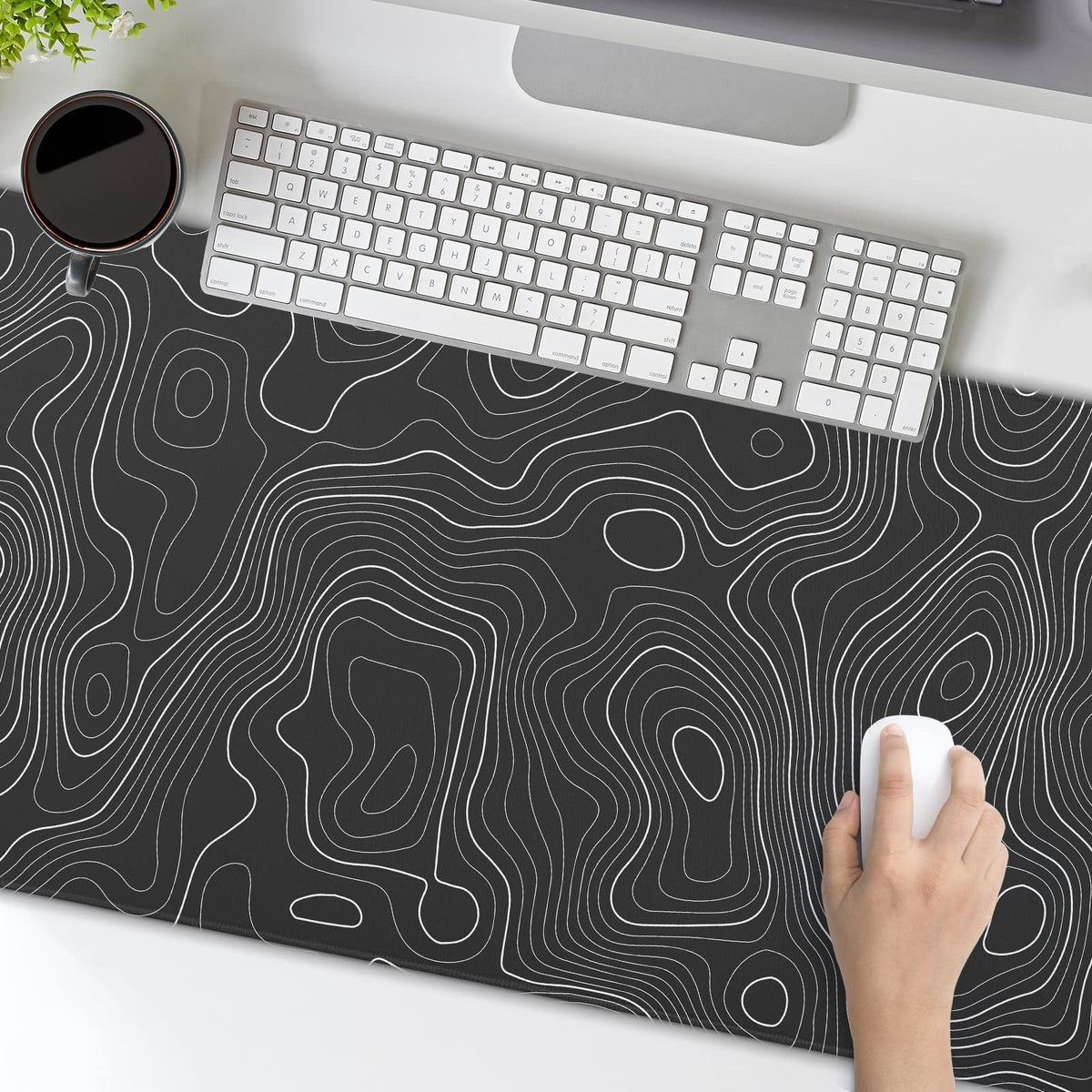 Topographic Map Large Mouse Pad XL Black Lines Contour Geographic Extended Large Desk Mat Big Desk