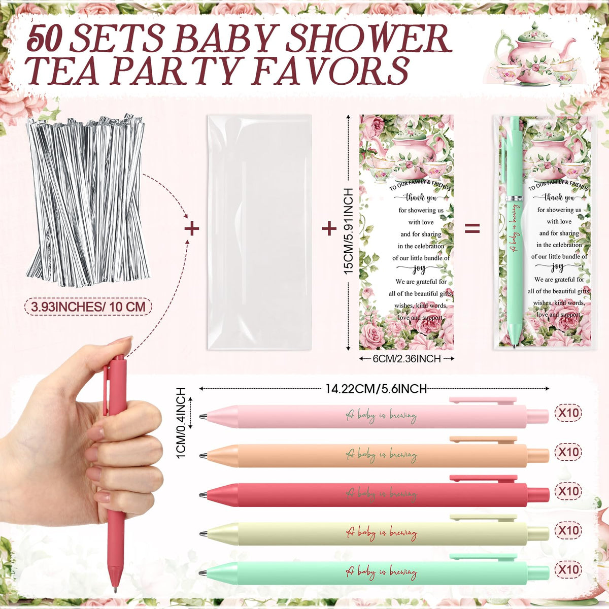 Engrowtic 50 Set Baby Shower Gifts Pens for Guest A Baby is Brewing Tea Party Favors Retractable