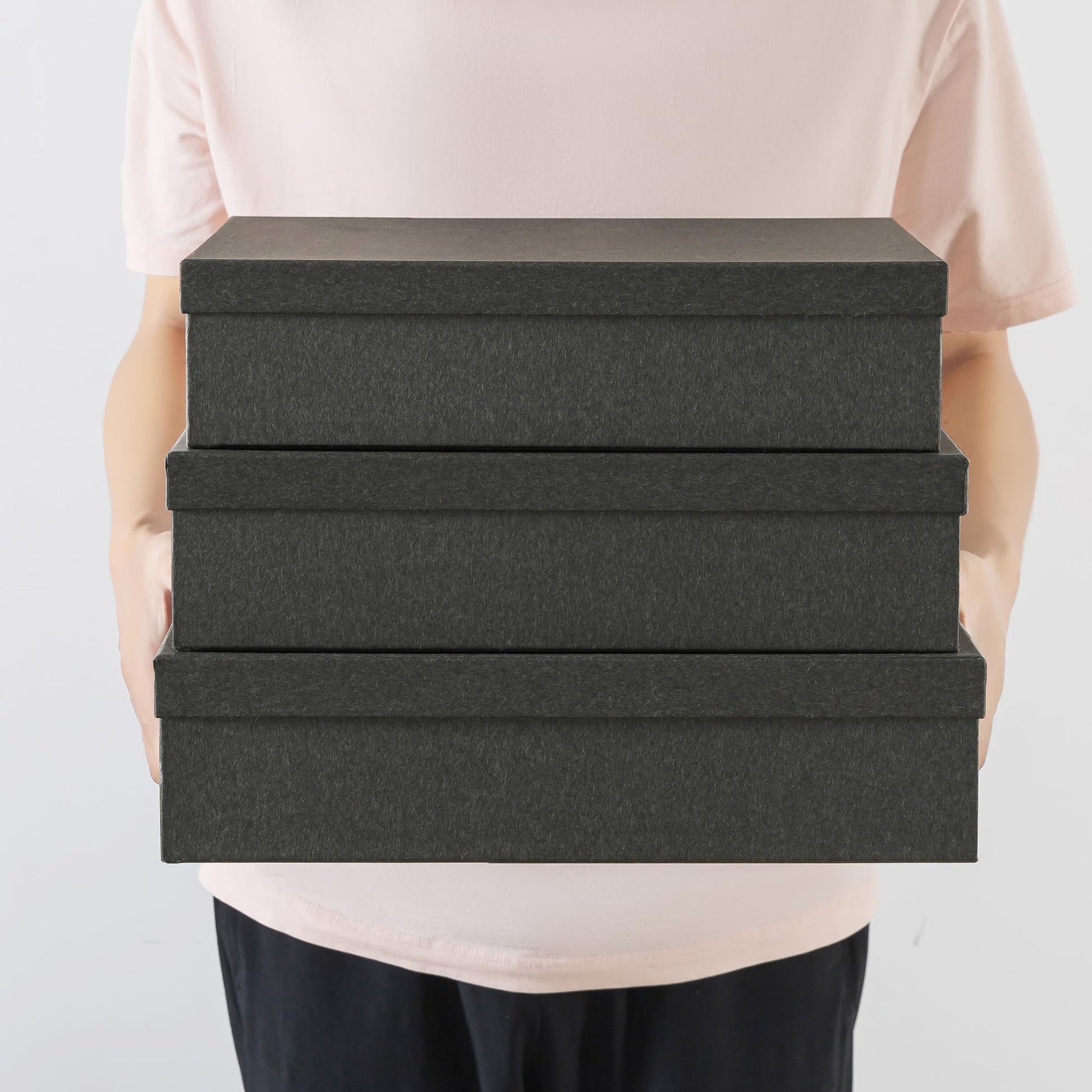 Soul & Lane - Black Kraft Decorative Storage Boxes with Lids, Set of 3