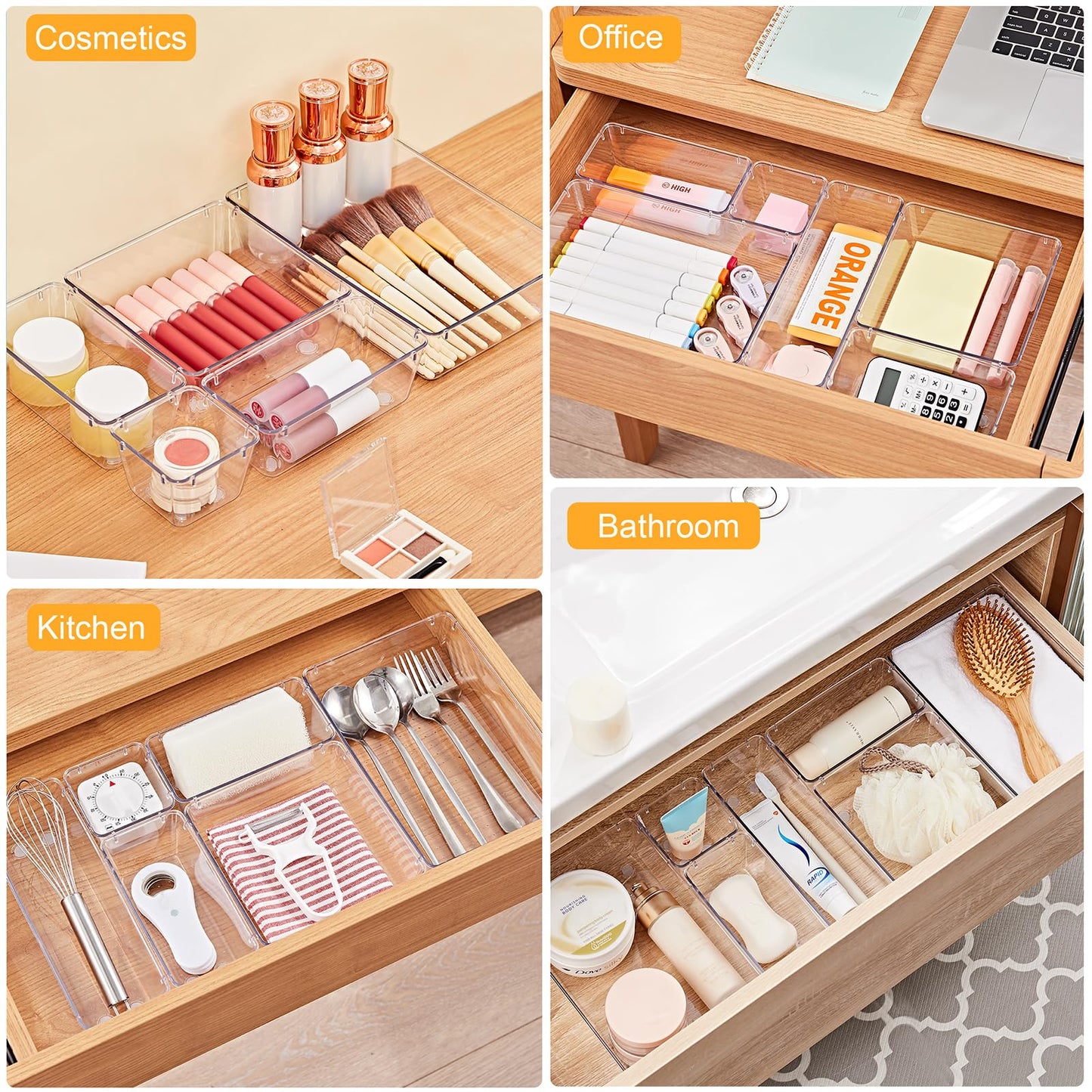 SMARTAKE 13-Piece Drawer Organizers with Non-Slip Silicone Pads, 5-Size