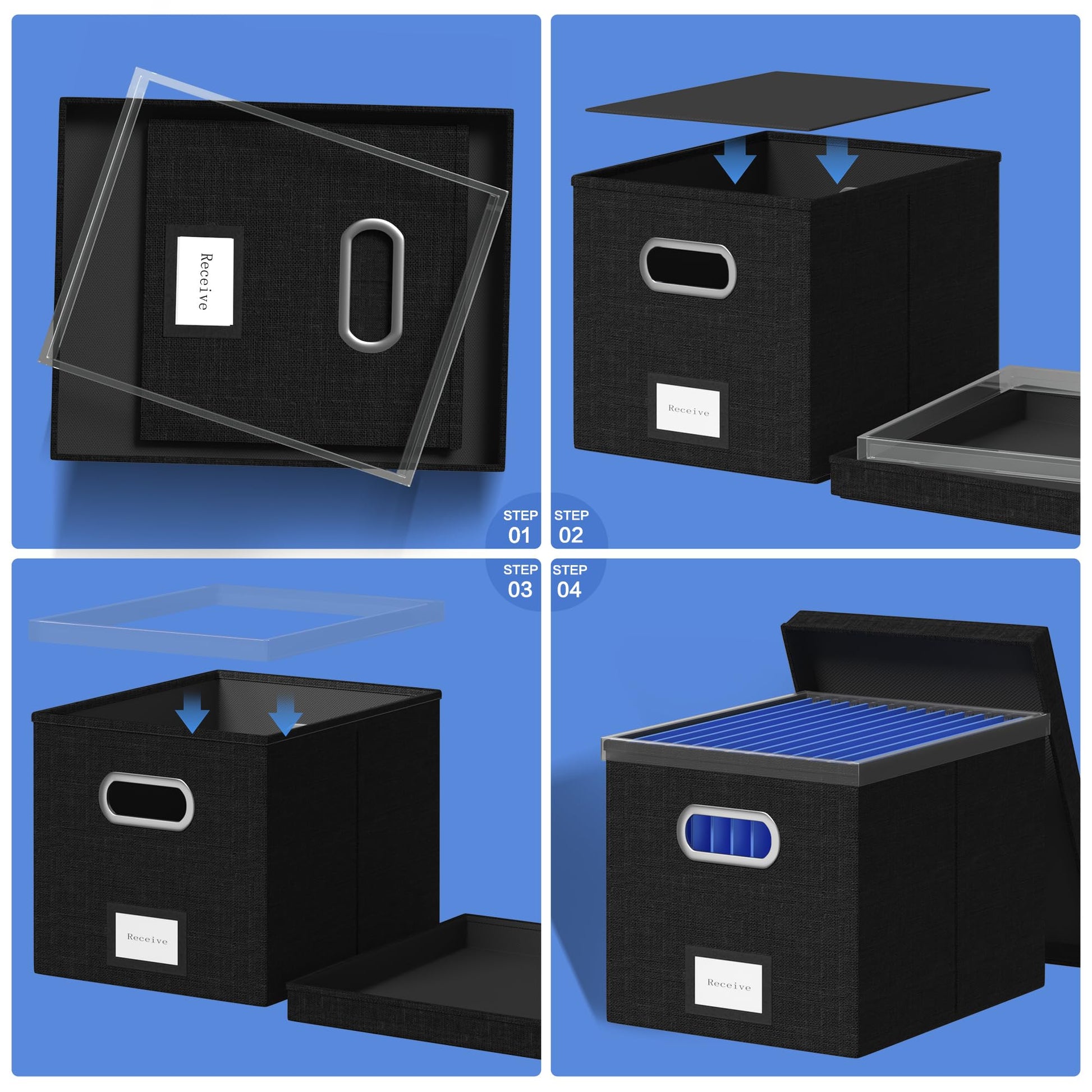 GRSQYS File Organizer Box - File Boxes for Hanging Files with Lid Set of 4 Decorative Hanging