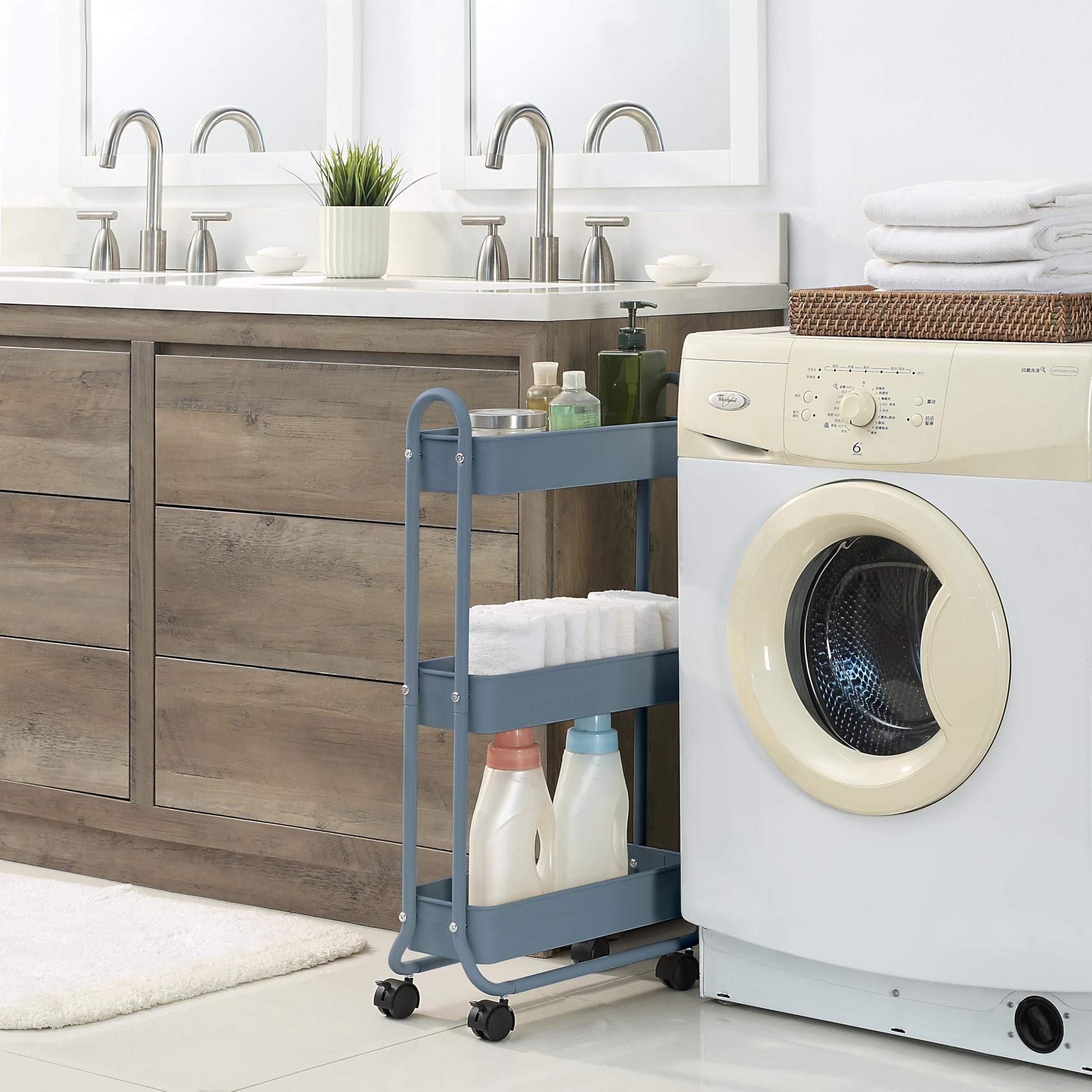 SunnyPoint Slim Rolling Storage Cart, 3 Tier Bathroom Storage Organizer Bathroom, Laundry Utility