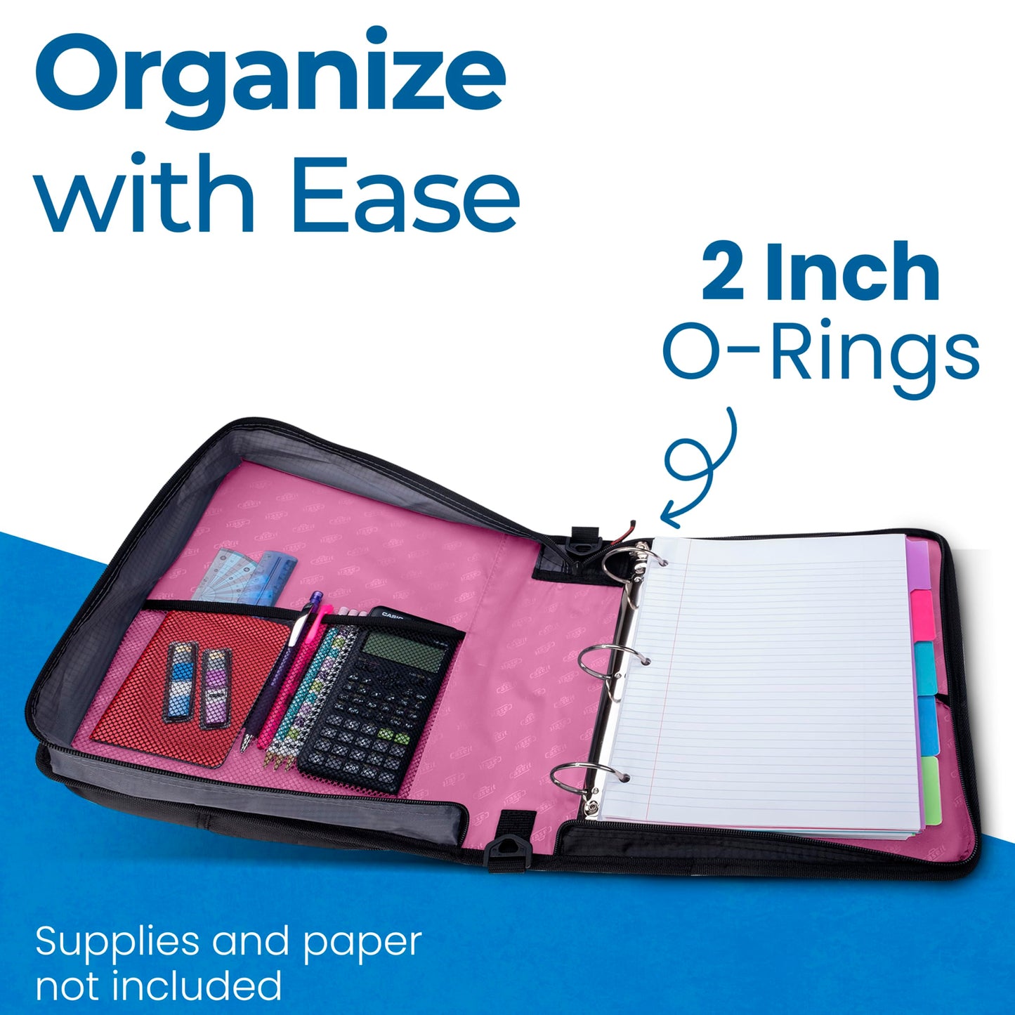 Case-it School Zipper Binder | 2" O-Rings | 400-Sheet | LT-007 Light Pink