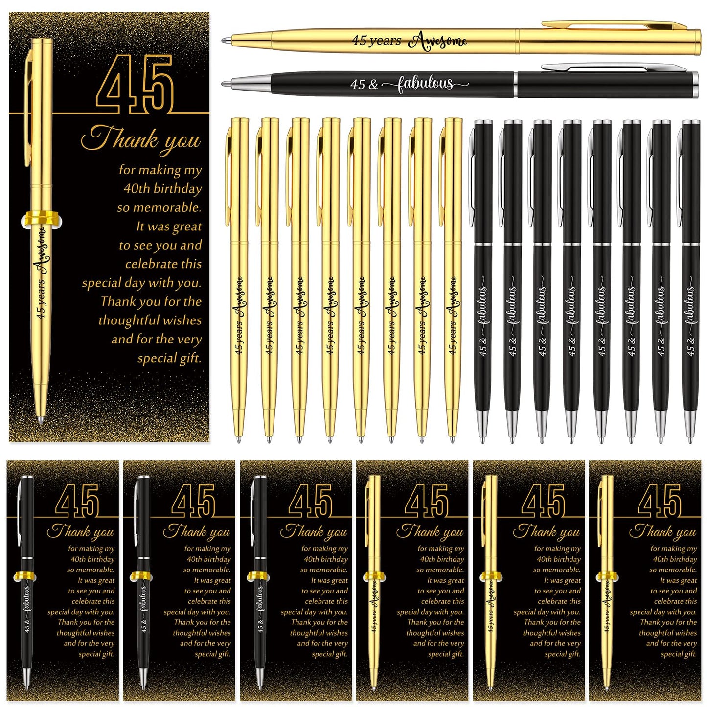 Feifeiya 45th Birthday Party Favors with Black Gold Pens Thank You Cards