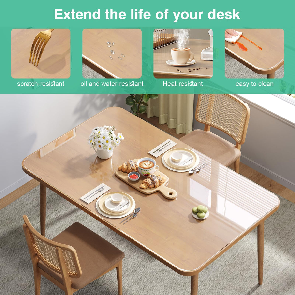 NATRKE Clear Desk Mat Pad, 47.2"x23.6" Extra Large Transparent Computer Desk Mat Plastic Desktop