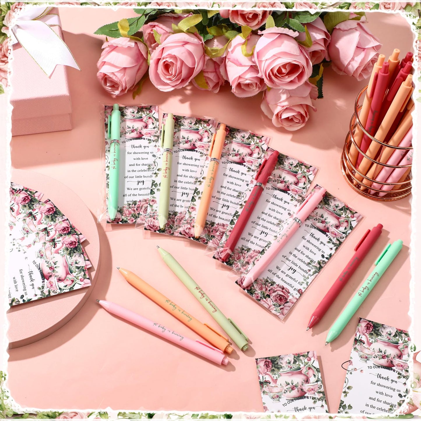 Engrowtic 50 Set Baby Shower Gifts Pens for Guest A Baby is Brewing Tea Party Favors Retractable