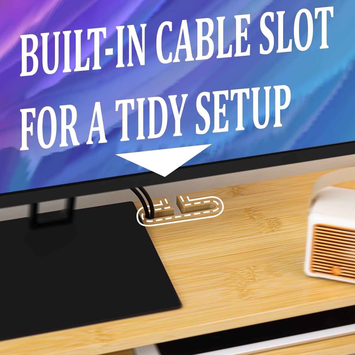 Homerays Monitor Stand with Drawer, Exquisite Computer Monitor Stand for Desk, Ergonomic Wood