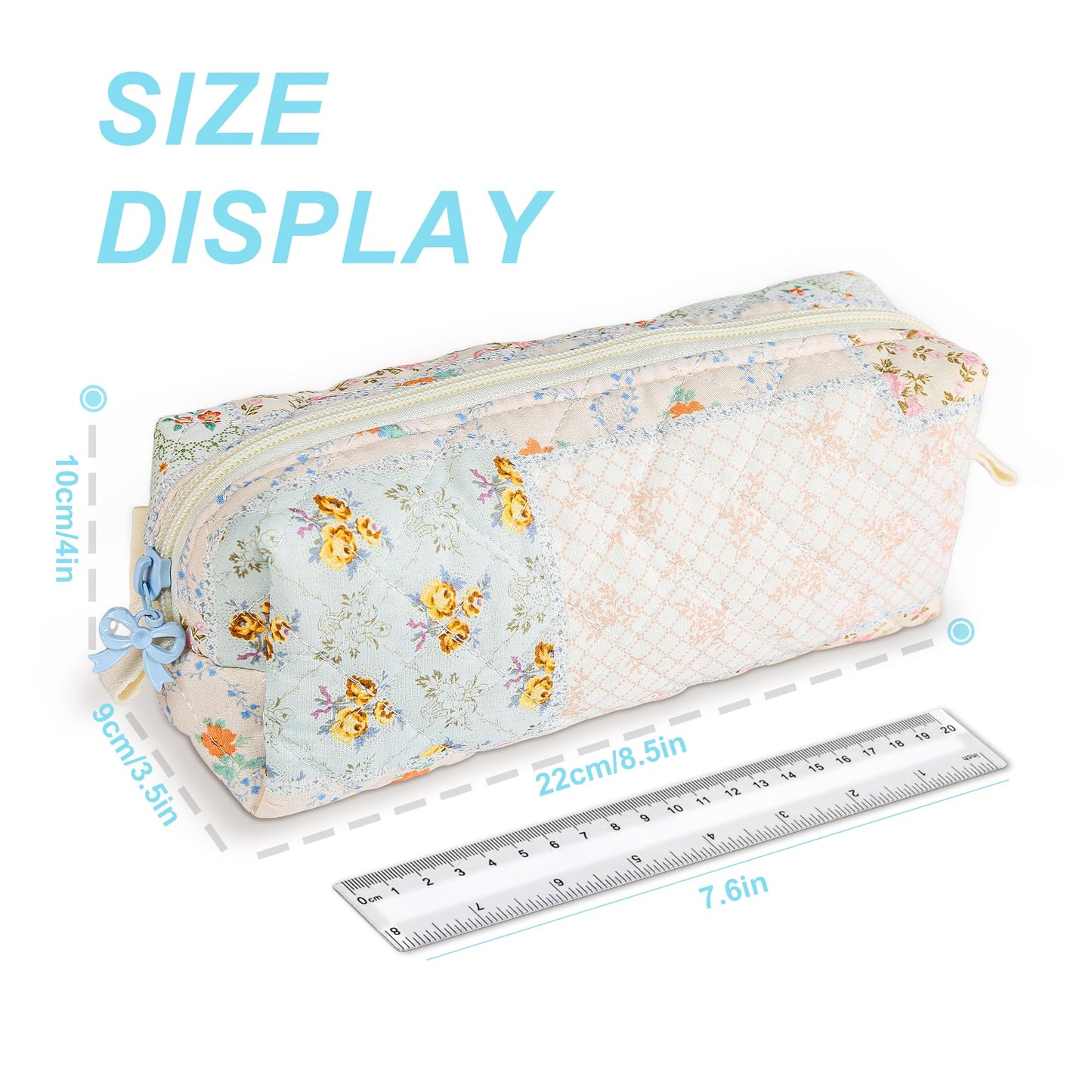 shiprabags Cute Quilted Pencil Case for Women, Aesthetic Small Floral Pencil Pouch, Slim Soft