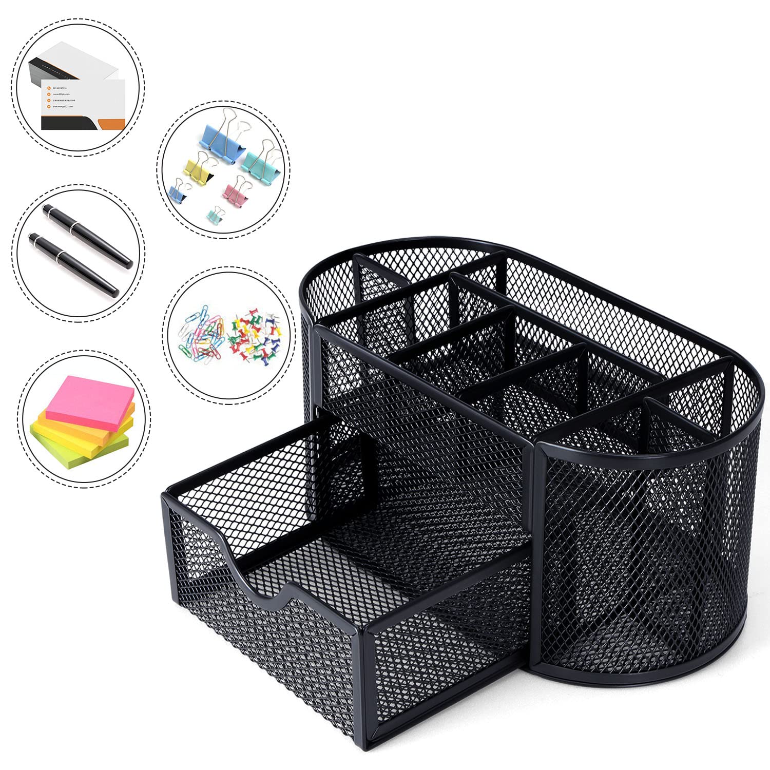Byjoph Black Mesh Pen Holder Desk Organizer Cute Office Supplies Pencil and Marker Organizers Oval
