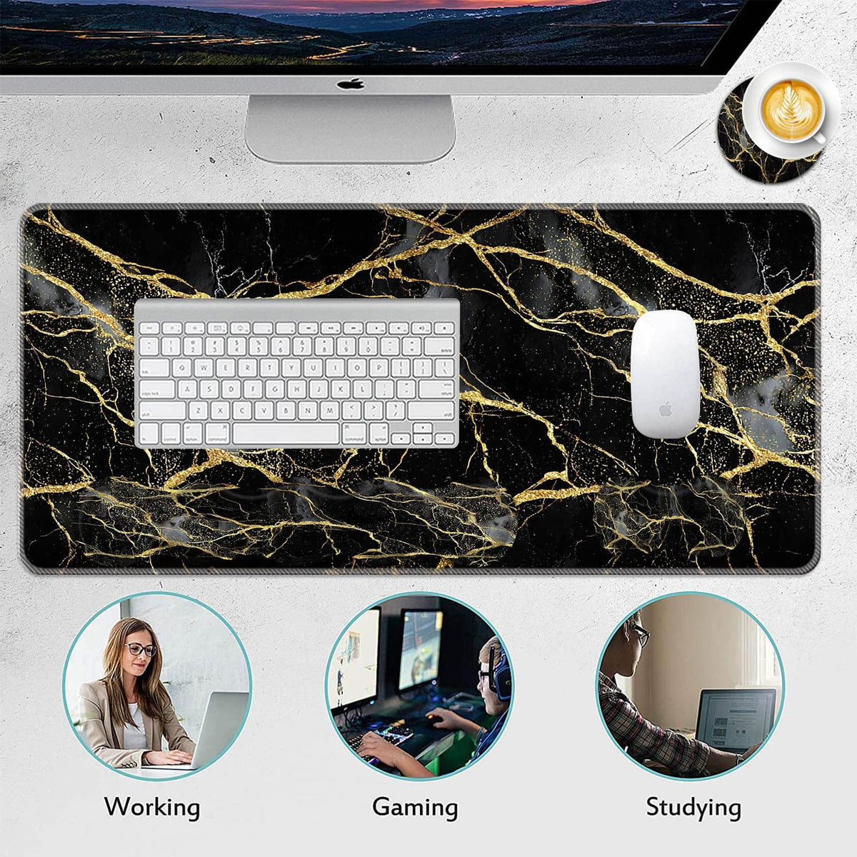 FGDRFGRW Mouse Pad Set,(31.5×11.8 in) Desk Pad + Keyboard Wrist Rest Support + Mouse Wrist Rest +