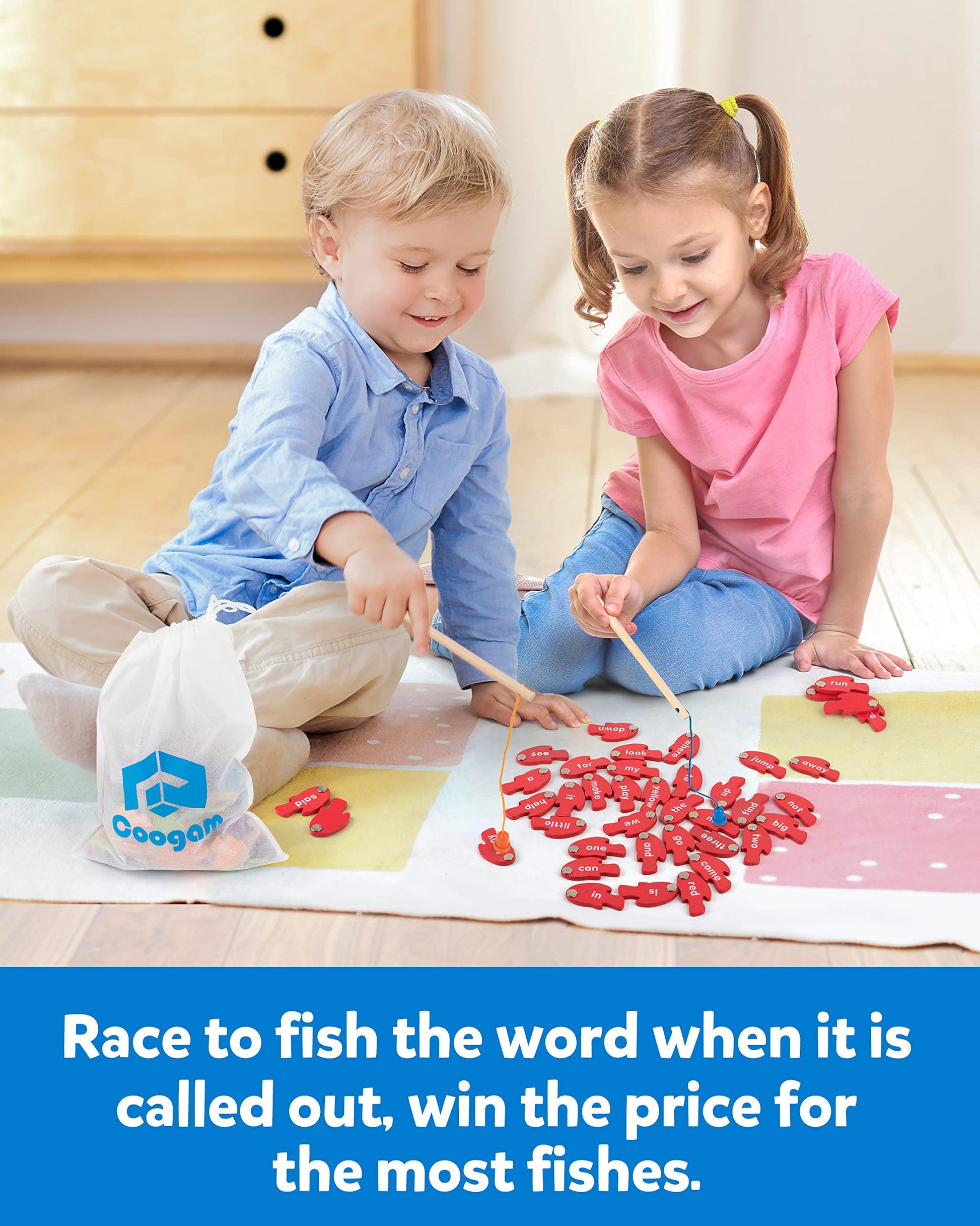Coogam Wooden Magnetic Fishing Sight Words Game Learning Dolch Word Flashcards Montessori