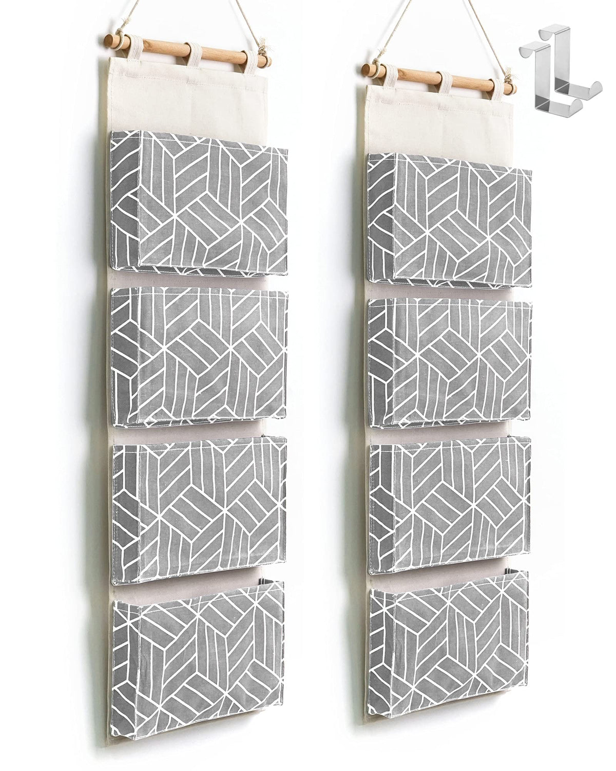 CROWNED 2Pcs Over Door Hanging Storage Bags Wall Mount Closet Organizer, 4 Big Pockets Linen Cotton
