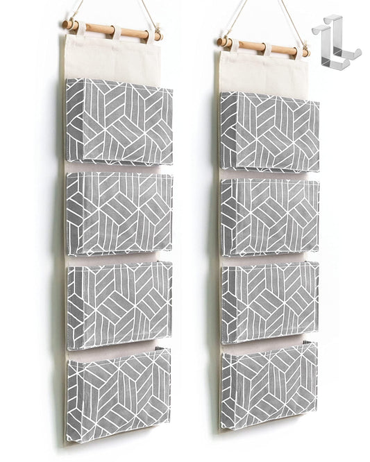 CROWNED 2Pcs Over Door Hanging Storage Bags Wall Mount Closet Organizer, 4 Big Pockets Linen Cotton