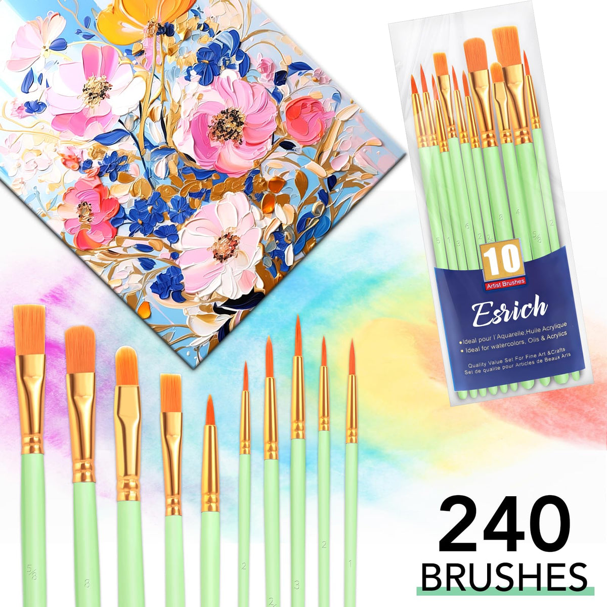 ESRICH 240PCS Paint Brushes, Paint Brush for Acrylic Painting