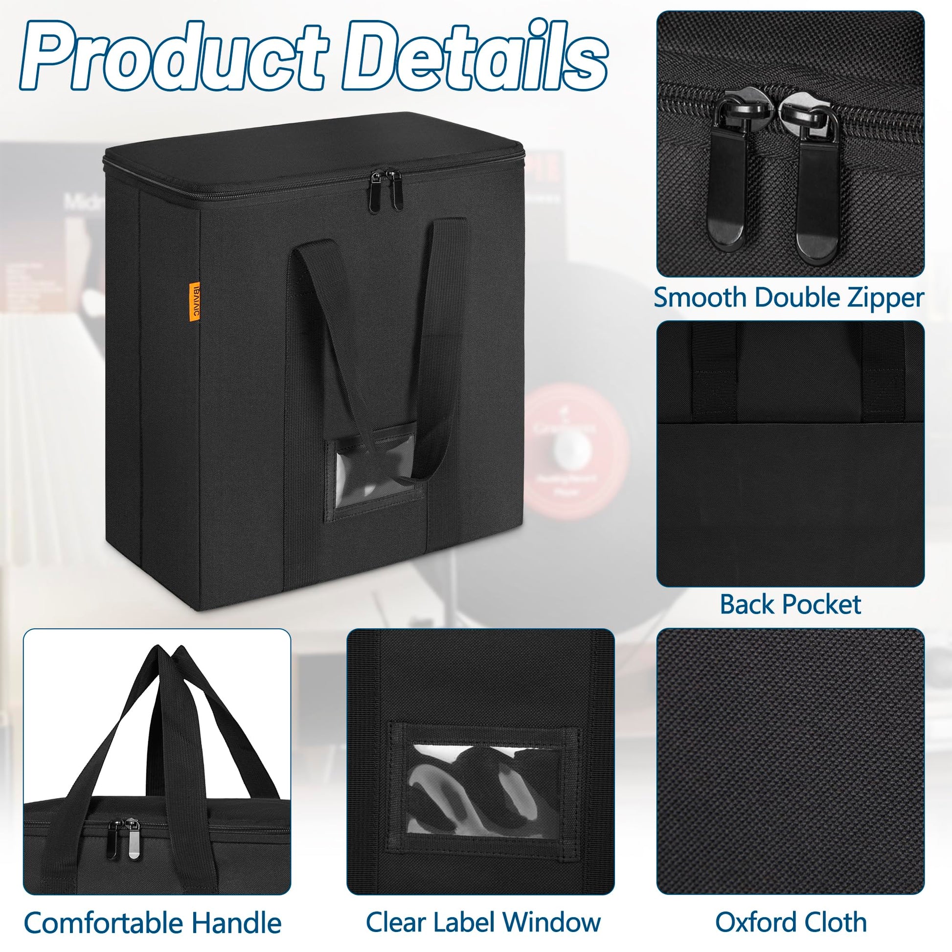 Vinyl Record Storage Box, Record Organizer Storage Bag Stores 35-50 LPs