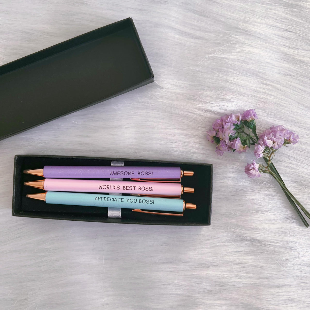 Jxueych Fancy Pastel Metal Pen Set with Inspirational Motivational Quotes Nice and Cute Boss Lady