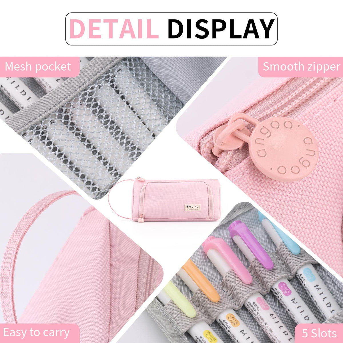 ANGOOBABY Pencil Case Handheld Pencil Pouch Multi-slot Pen Bag Stationery Storage for Teen Student
