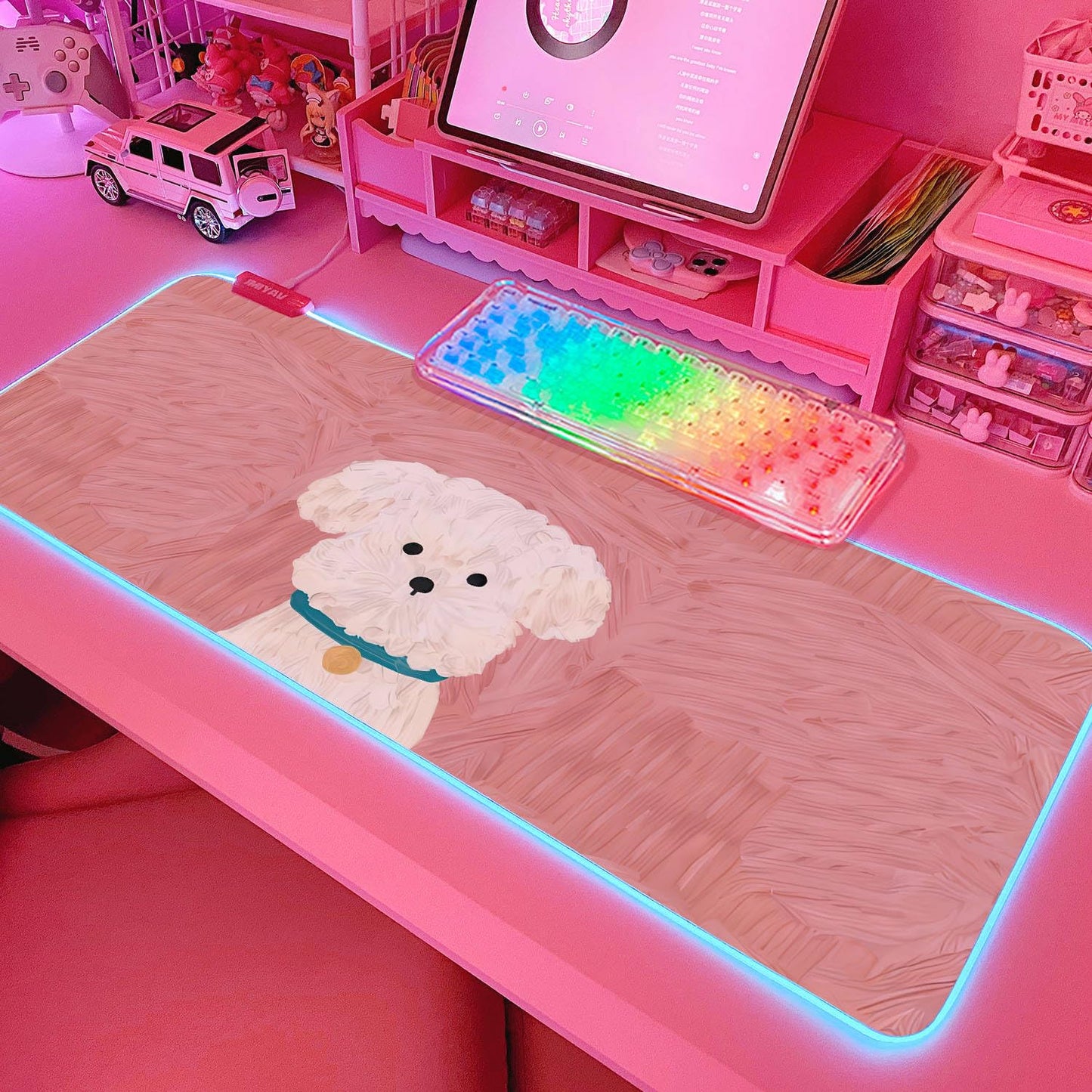 JMIYAV Pink RGB Gaming Mouse Pad 31.5x12 Inch PC XL Large Extended Glowing Led Light Up Desk Pad