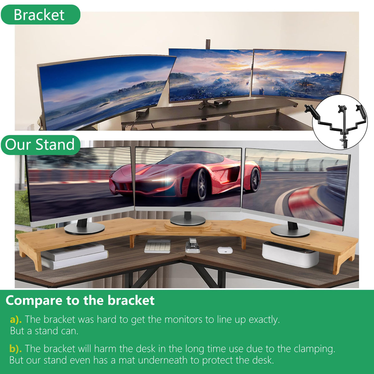 Nnewvante Monitor Stand Riser 60 inch Bamboo Dual Monitor Stand for Desk