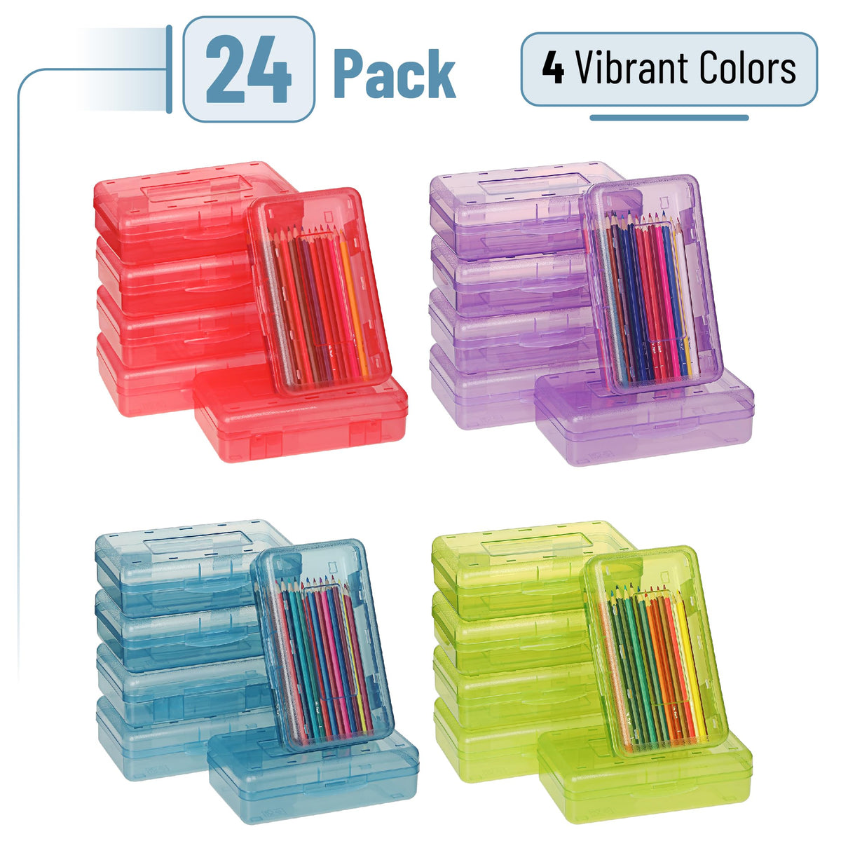 Mr. Pen- Plastic Pencil Case Box, 24 Pack