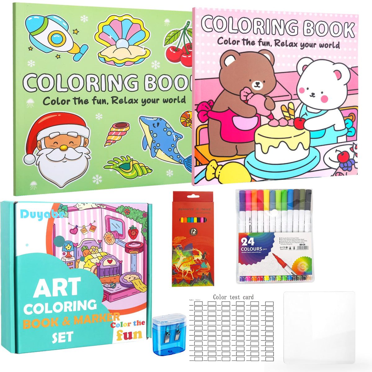 Duyabe 2 Pack Cute Coloring Book Set for Teens Adults Relaxation, Easy and Simple Designs Coloring