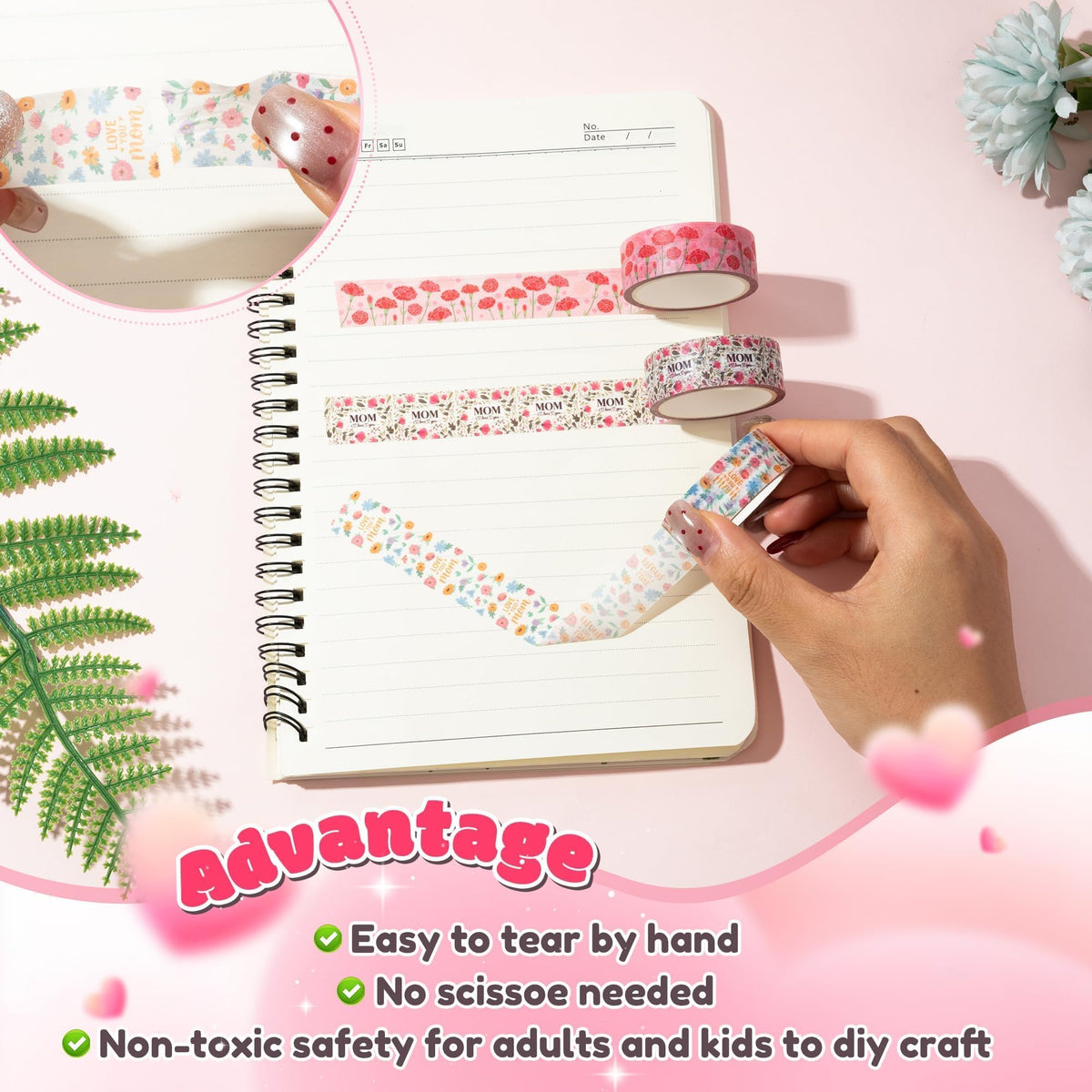 BkeeCten Mother's Day Washi Tape - 12 Rolls Daisy Floral Bouquet Vintage Truck Love Mom Message