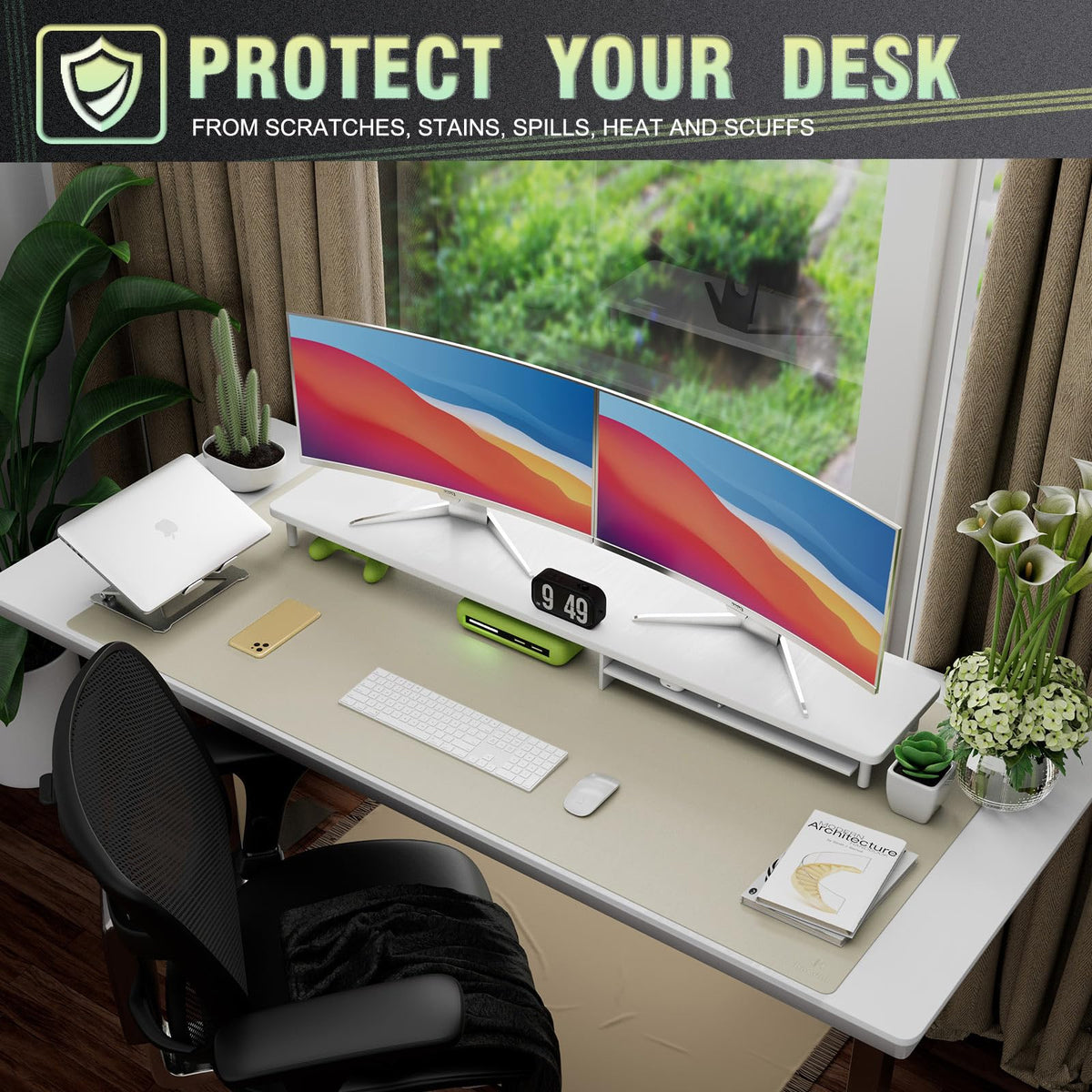 K KNODEL Extra Large Desk Mat, Leather Mouse Pad (47.2"x23.6", Ivory Cream)