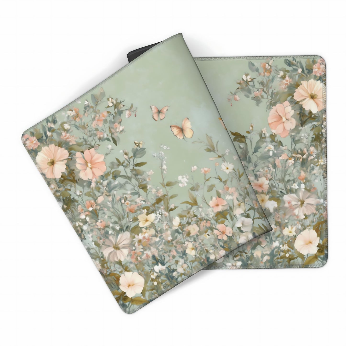Cute Floral Aesthetic Wildflower Gaming Mouse Pad, Sage Green Macaron Desk Mat with Anti-Slip Base