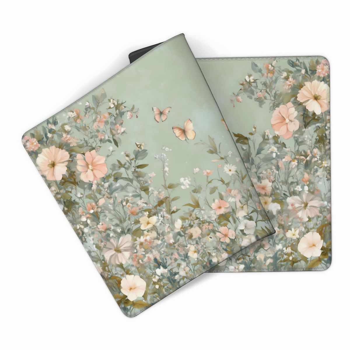 Cute Floral Aesthetic Wildflower Gaming Mouse Pad, Sage Green Macaron Desk Mat with Anti-Slip Base