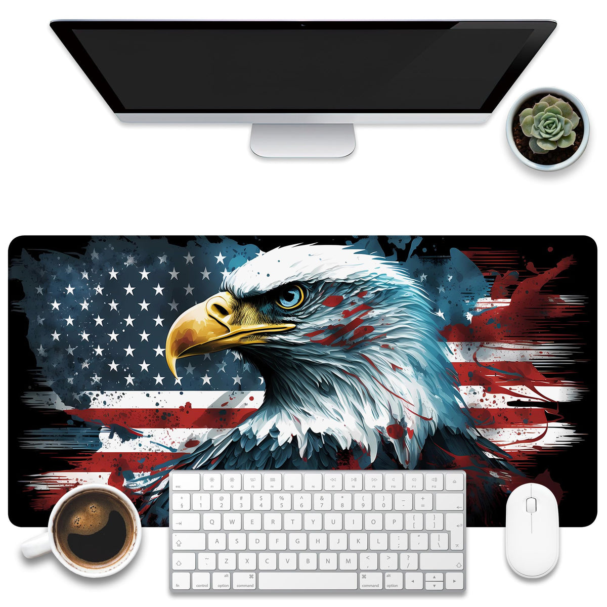 KOAIWPAE Desk Mat, Bald Eagle American Flag Desk Pad, USA Flag Large Gaming Mouse Pad for Desk