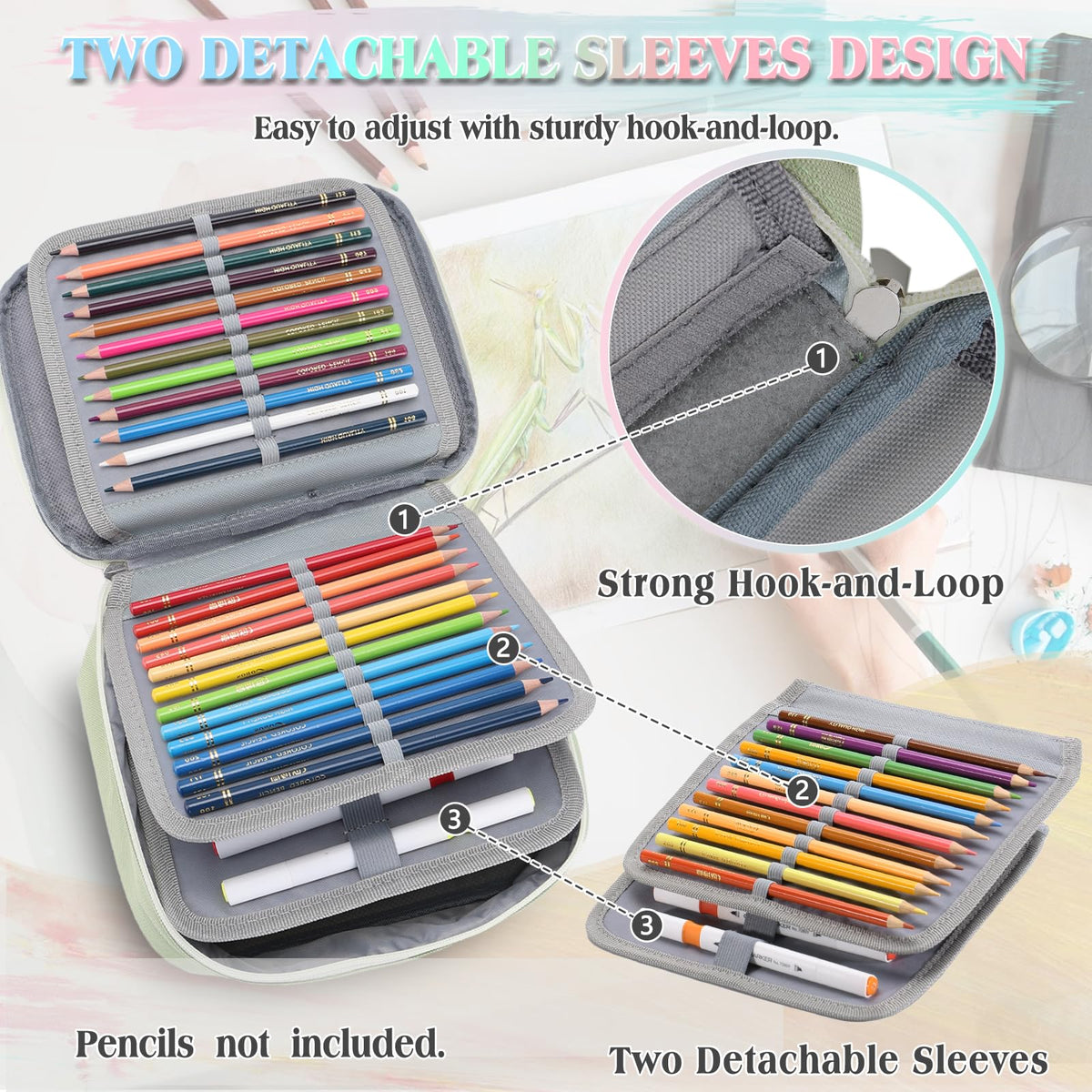VX VONXURY Large Pencil Case, 54-Slot Colored Pen Pouch 2 Removable Sleeves