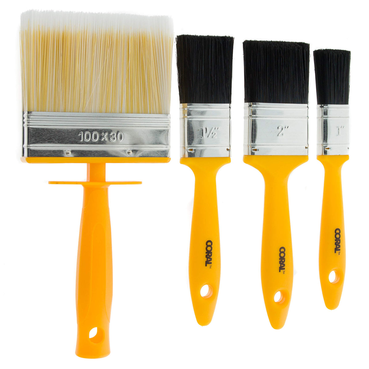 Coral 31310 Essentials Paint Brushes with a Block Brush and Flat Paintbrushes 4 piece pack set